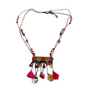 Ikita Flower Y2K Tassel Necklace BOHO Strawberry Cherries Colorful Groovy 18"